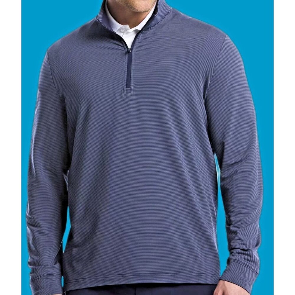Ben Hogan Men’s Feeder Stripe Golf Mock Neck NAVY Quarter Zip SIZE L 36-38 NEW